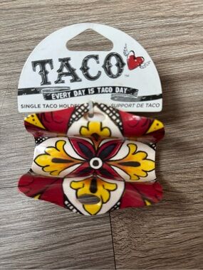 Prepara Single Taco Holder Ceramic Talavera Style Pattern Yellow Base NWT